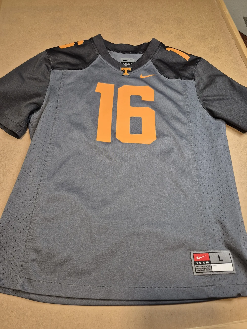 Nike Kids' Gray Football Jersey with Orange Number 16